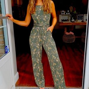 Olive Green Tie Jumpsuit - Large